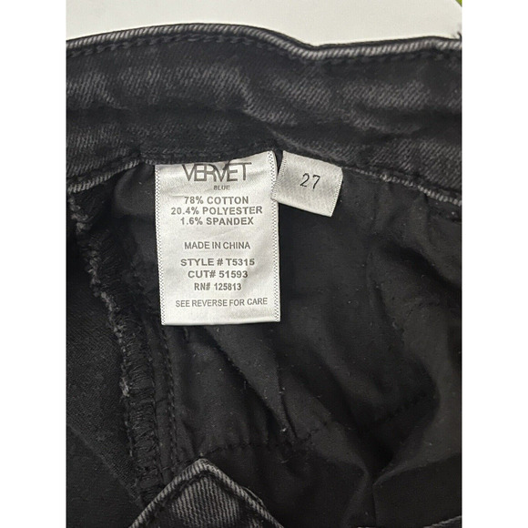 Vervet High Rise Straight Leg Crop Jeans Raw Hem Black Distressed Size 27 - Picture 10 of 11